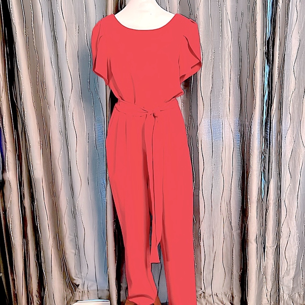 Jessica Howard Coral Tie-Waist Short Sleeve Jumpsuit
